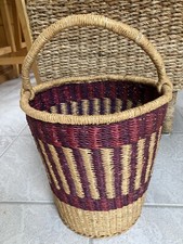 Handwoven African Basket with Woven Handle Multicolors