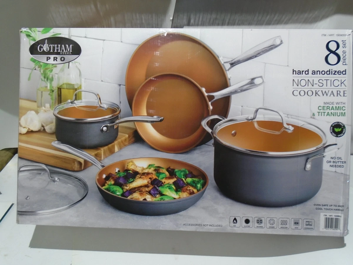 Gotham Steel Pro Non-Stick 8-piece Hard Anodized Cookware Set