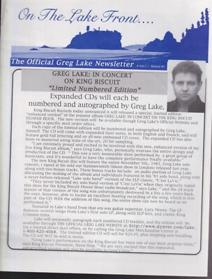 the official greg lake newsletter vol. 1 1997
