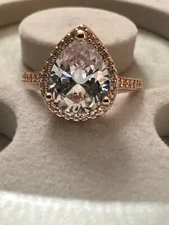 Pandora Rose Gold Sparkling Teardrop Halo ALE MET Ring Size 8