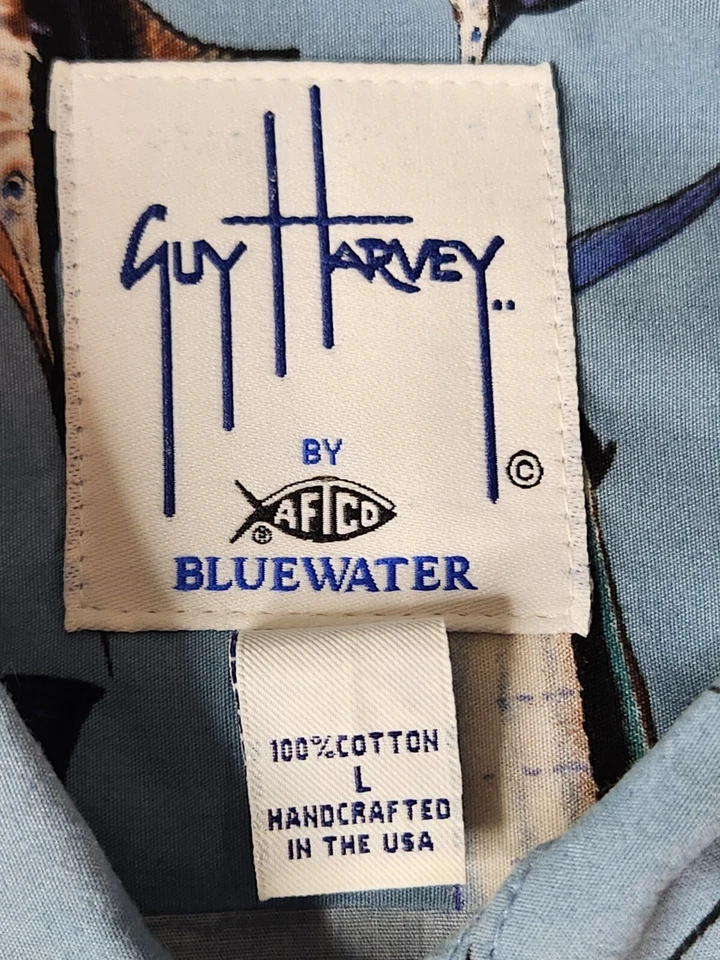 Рубашка с коротким рукавом на пуговицах мужская Guy Harvey By Aftco синий принт Marlin  - Изображение 2 из 4