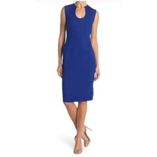 Tahari Womens Blue Sleeveless Knit Studded Ponte Sheath Midi Dress Sz 10 New