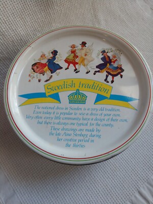 Vintage Swedish Tradition Cookie Candy Tin Aina Senberg Drawings Artwork Designs