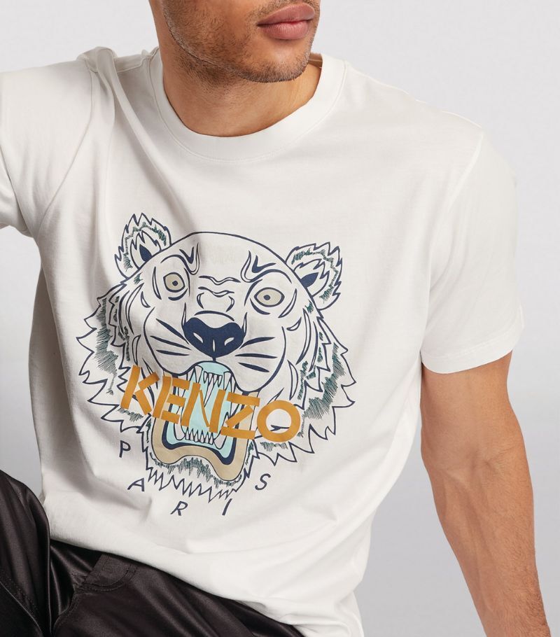 KENZO Tiger Classic Fit Cotton Jersey T-Shirt White Authentic