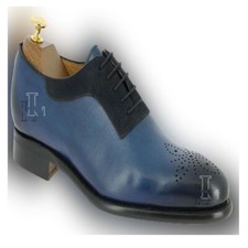 Handmade Men's Blue Brogue Genuine Leather Suede Lace Up Shoes, Sale !!!