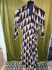 Karen Kane Women’s Cascade Wrap 3/4 Sleeve Black & Tan Geometric Dress Sz XL
