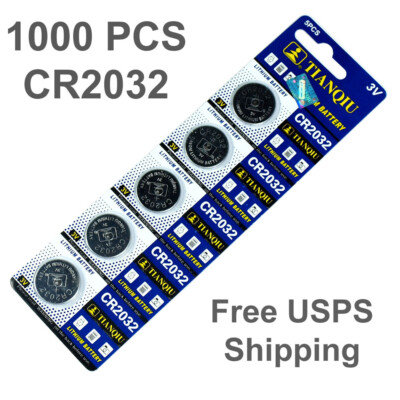1000 PCS Tianqiu CR2032 Lithium Battery 3V Button Cell Batteries on Blister Card