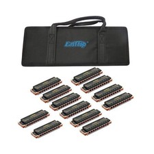 East top Diatonic Blues Harmonica Set of 12, 10 Holes Diatonic Blues Harp Mou...