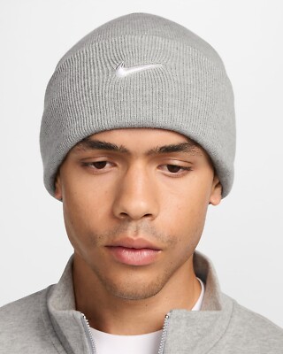 Nike Beanie Knit Hat Peak Swoosh Gray HF0187-063 Adult One Size
