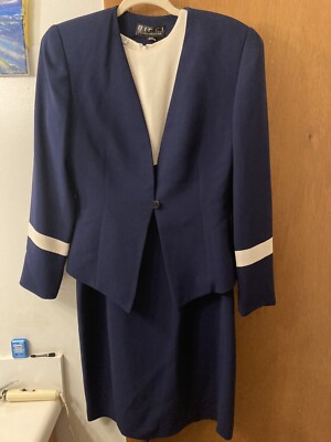 navy dress cream jacket Short fitted dress with matching jacket. 29063