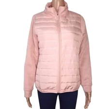U.S. Polo Assn Womens Jacket Size Medium Pink Hybrid Puffer Knit Sleeves New
