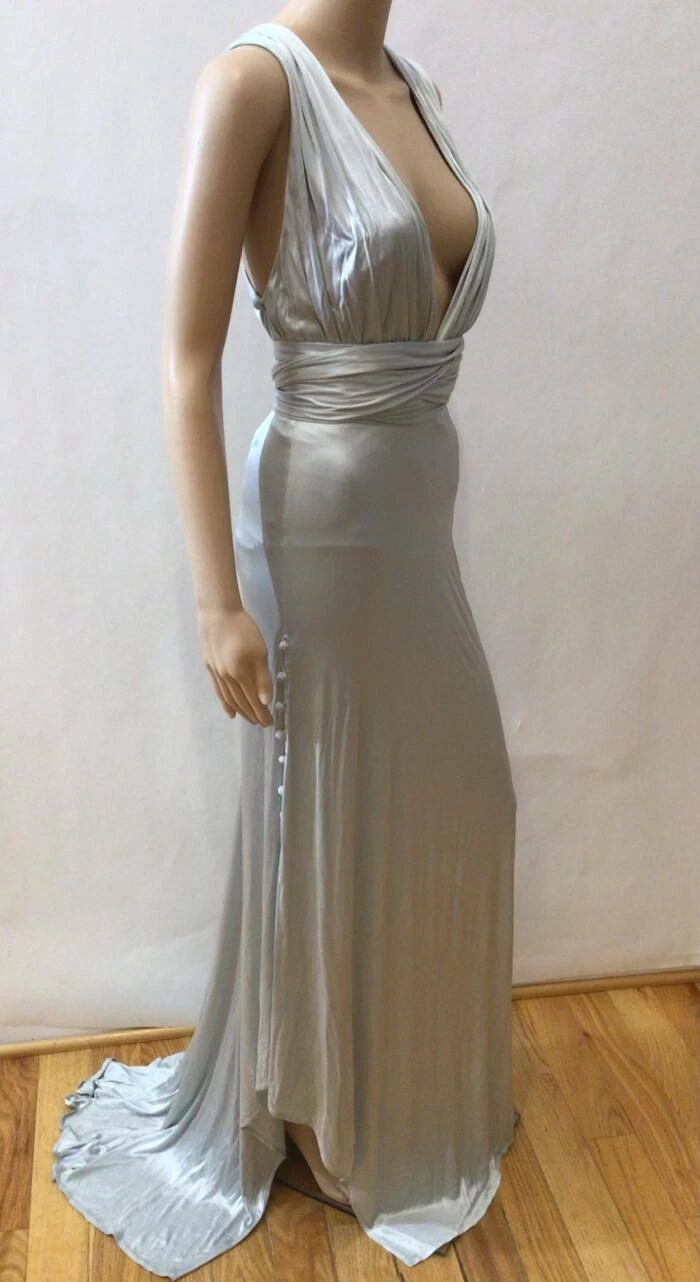 ABITO IN JERSEY VINTAGE ARGENTO LIQUIDO VERSACE TAGLIA 40 RARO TROVATO!