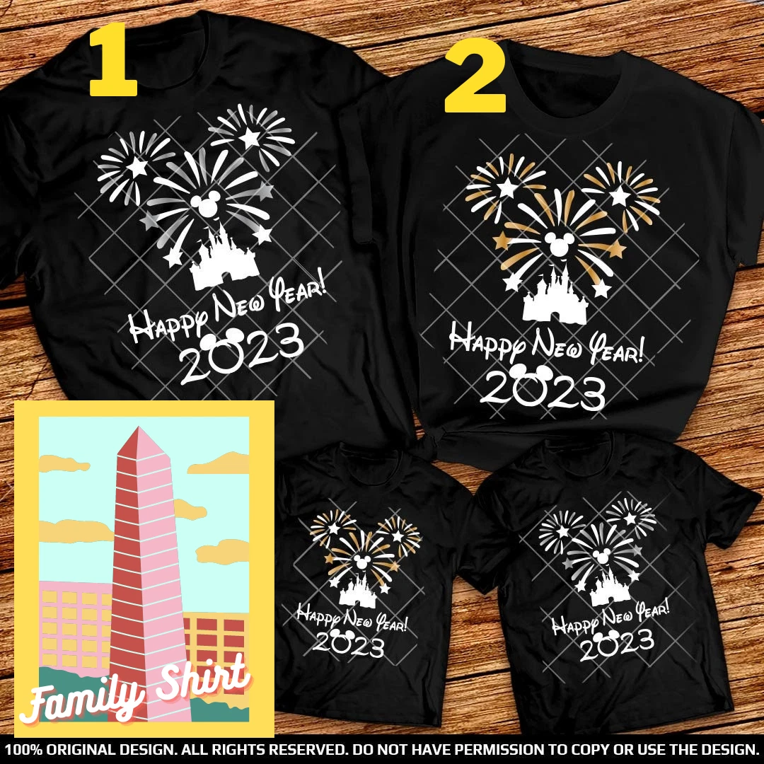 New Year's Eve Мatching Family Shirts 2023 Happy New Year Fireworks Group  Shirts