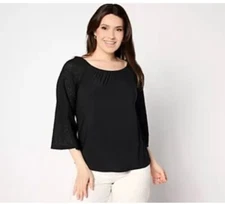 Attitudes By Renee Como Jersey Convertible Eyelet Top Size L Black NEW