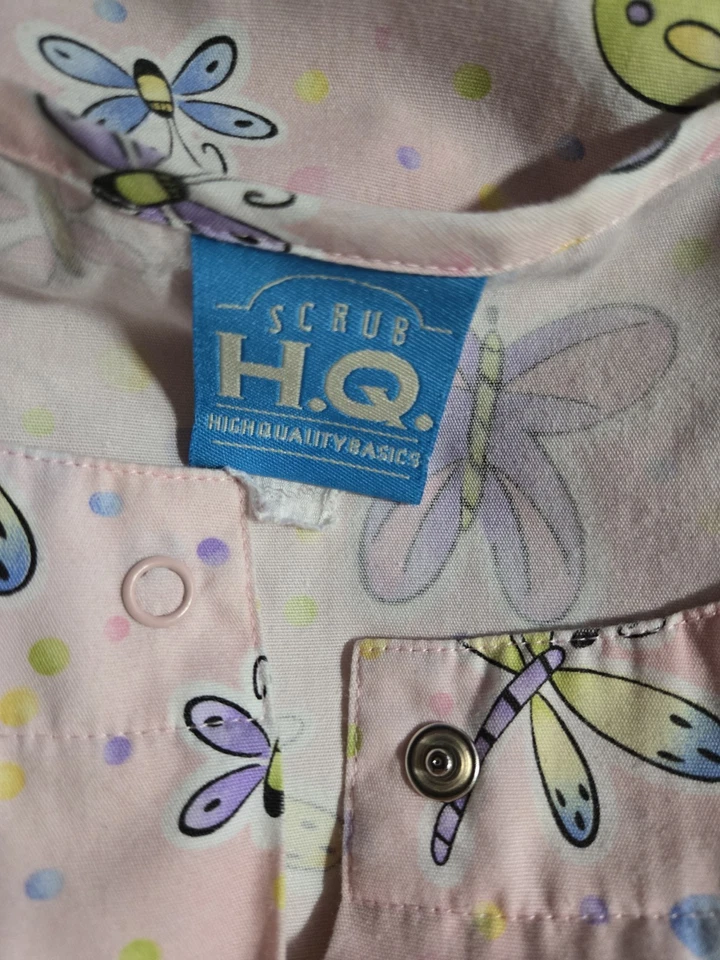 Scrub HQ Scrub Top Size M-VIBRANT Pink/Pastel Dragonflies-Chest 24" L 27" - Image 3 of 4