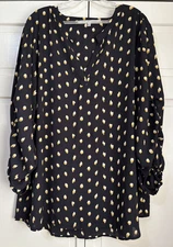 Collective Concepts Long Sleeve Black Yellow Patterned Tunic Top Blouse Plus 3X