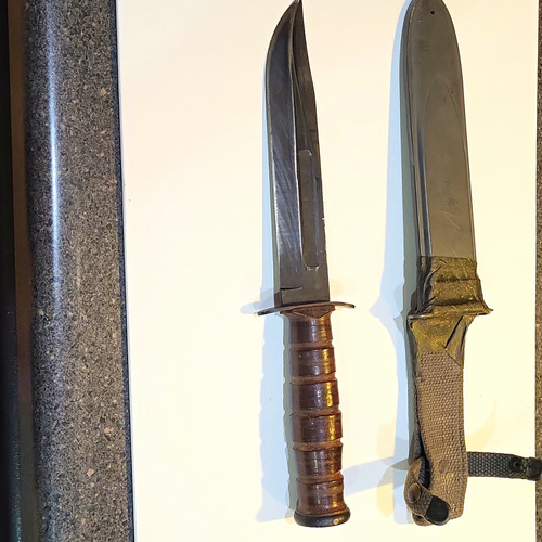 Mark 2 Combat Fixed Blade Knife  Steel Clip Point Leather Sheath MILSCO