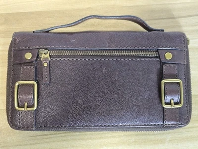 Fossil Vintage Braun Leder Organizer Emory Clutch Geldbörse Rundumreißverschluss  - Bild 1 von 4