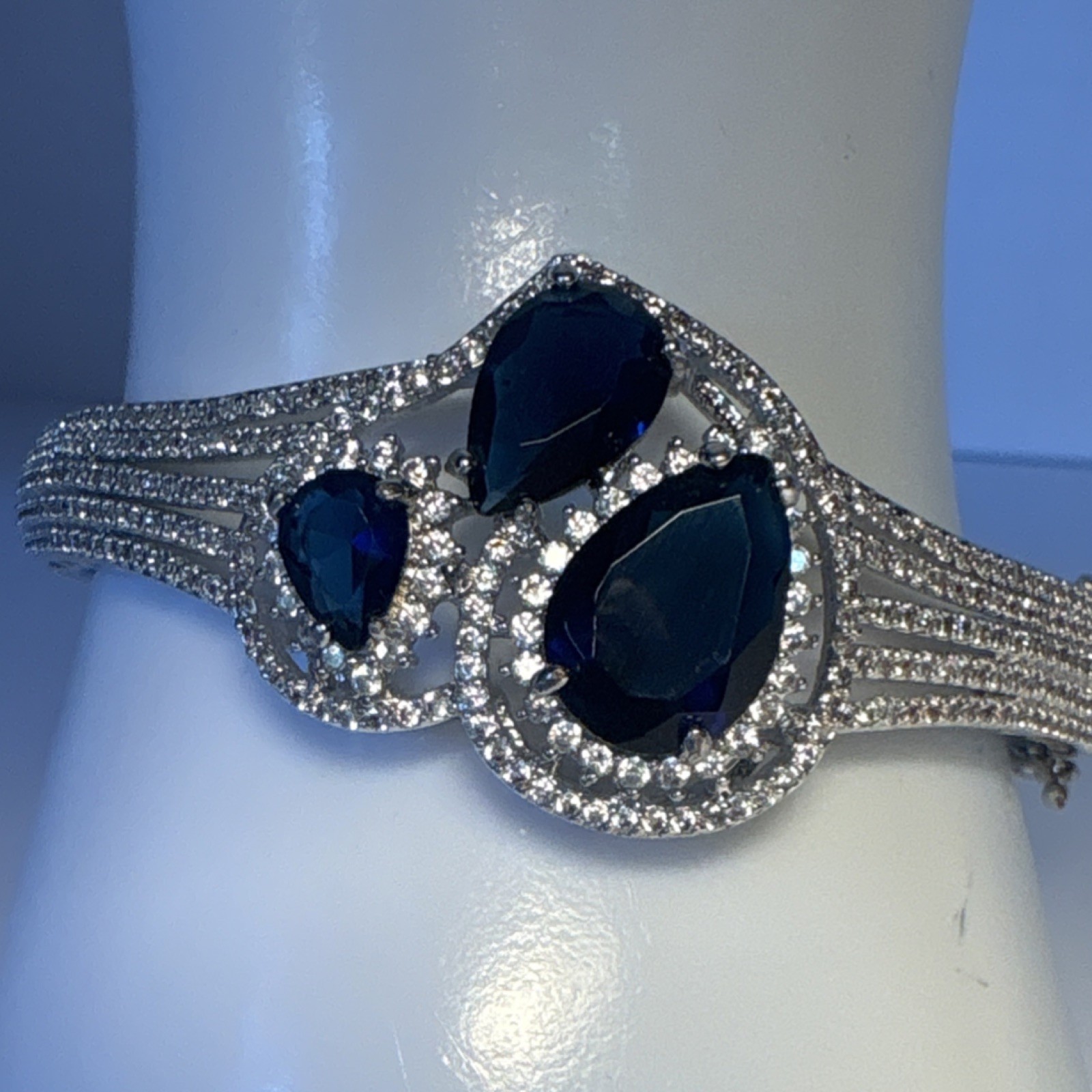 Statement Silver Tone Bangle Bracelet With Large … - image 6