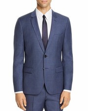 Image of Hugo Boss Arti 193 Sharkskin Wool Extra Slim Fit Suit Jacket in Med Blue-40S