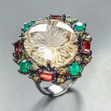 Handmade 23 ct Natural Citrine Ring 925 Sterling Silver Size 8 /R453750