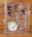 1939 SILVER MERCURY DIME - GRADES "VERY FINE"