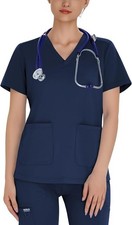 Women's V-Neck Scrub Tops  Classic Fit,4-Way Stretch,Anti-Wrinkle with 2 Pockets