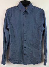 Express Fitted Blue White Button Up Long Sleeve Shirt Men's Size S 14-14.5