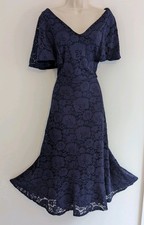 💜 JOANNA HOPE SIZE 20 Beautiful Ladies Navy Blue Lace Overlay Dress Ref E
