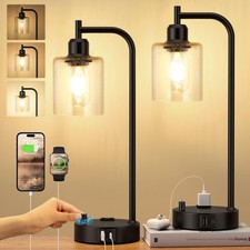 Industrial Table Lamps for Bedrooms Set of 2 - Fully Dimmable Bedside Lamps with