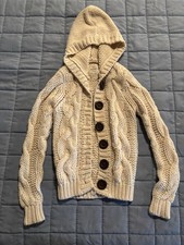 Vintage Y2K Girls XS Old Navy Cable Knit Hooded Cardigan Cream