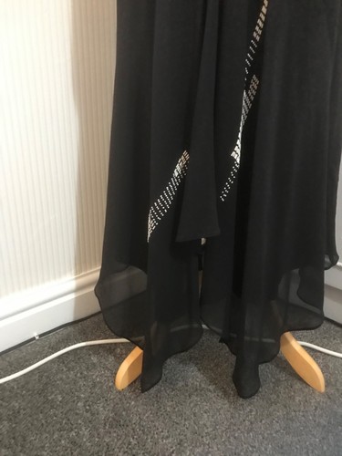 silk bias cut dress UK 14 Black Beaded Strappy Double fishtail 90s Y2K Stunning - Picture 8 of 16