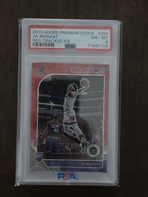 2019 PANINI NBA HOOPS PREMIUM STOCK JA MORANT #259 RED CRACKED ICE PSA 8