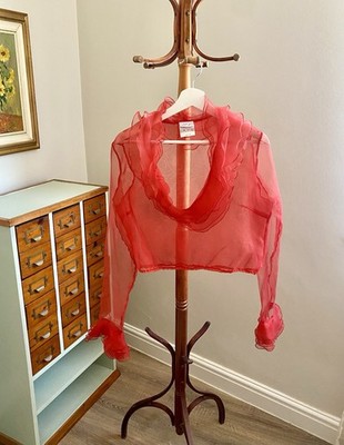 Made in Italy Red Sheer Flamenco Style Top Mesh Ruffle Detail Fits UK 8-10