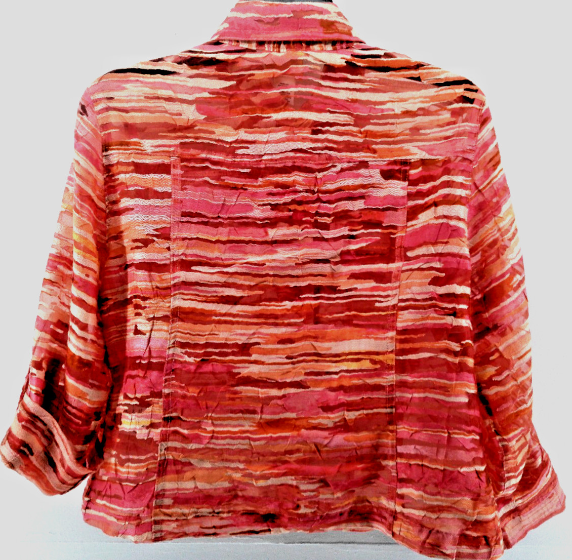 Ruby Rd Pink Red Striped Roll Tab Button Jacket 6… - image 2