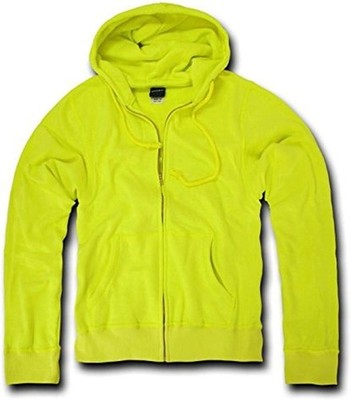 Decky Basic Herren Fleece-Kapuzenpullover Jacke Sweatjacke, Neon Gelb, S