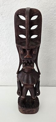 Vintage Tiki Lono Wooden Carving   14 1/4  Tall Polynesian Style Figure