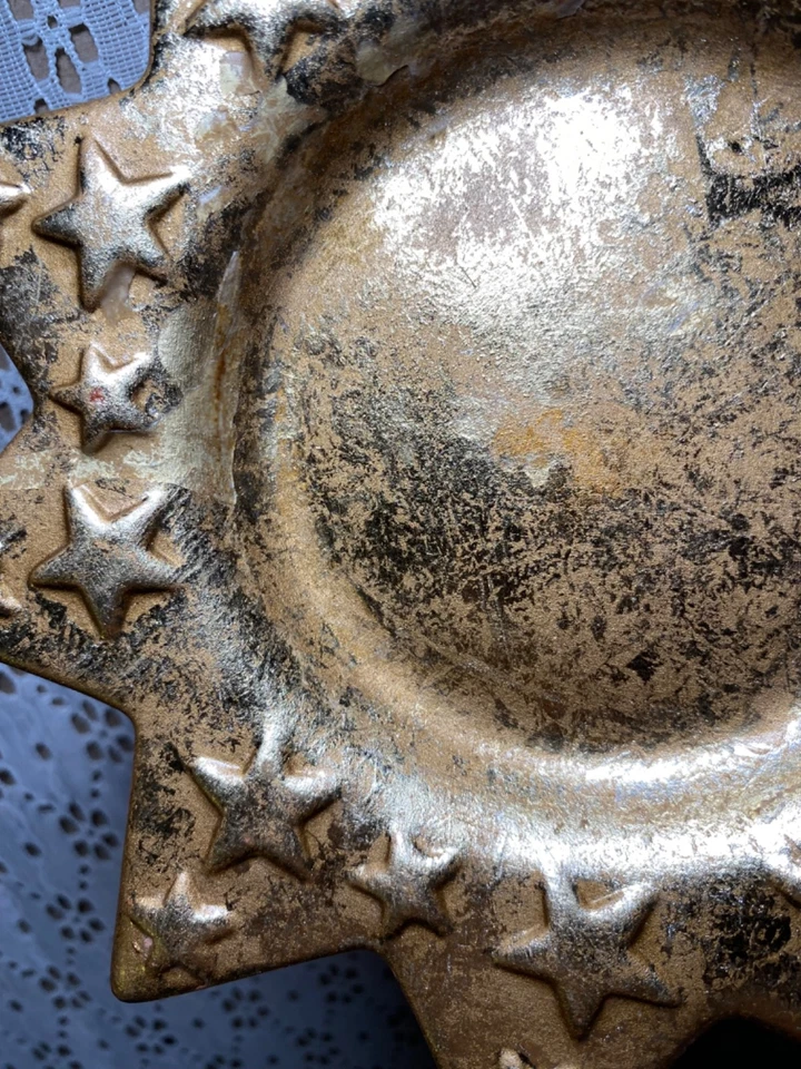 "Candelabro vintage cepillado tono dorado 8"" plato en forma de estrella decoración navideña" Foto 3 de 4