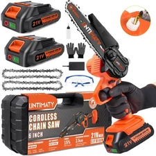 6" Mini Chainsaw with 2 Batteries 2 Chains, 6-Inch Cordless Handheld Chain Saw