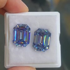 2PC 2.Ct Natural Blue Color Diamond Emerald Cut VVS1 D Grade Certified VVS1