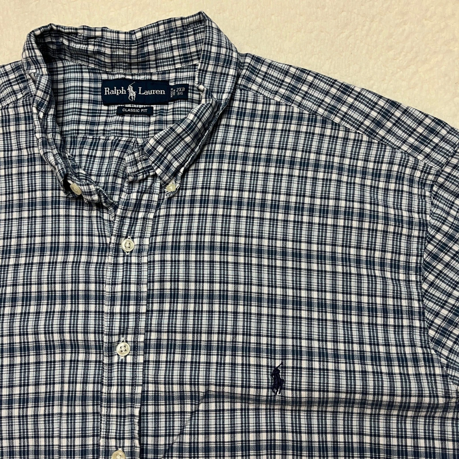 Ralph Lauren Button Down Mens 2XB Blue Plaid Classic Fit Short Sleeve Shirt Big