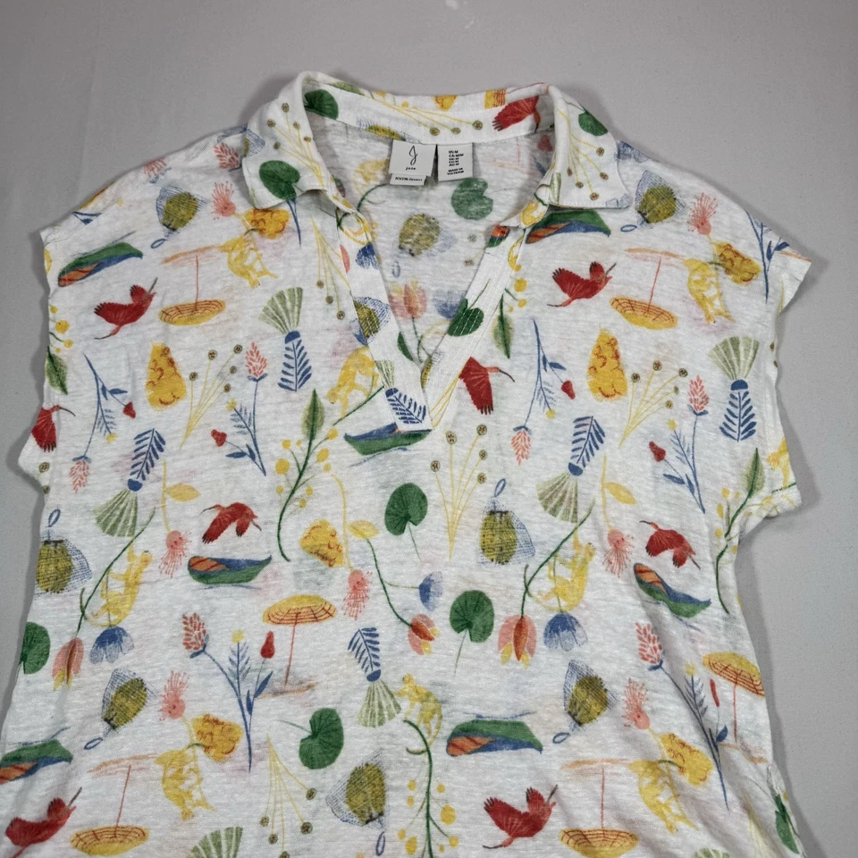 Blusa botánica Joie 100 % lino estampado floral talla M blanca multicolor Foto 2 de 4