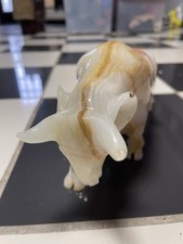 Vtg Hand Carved Marble Stone Charging Bull Figure Statue Black Onyx White CHIP