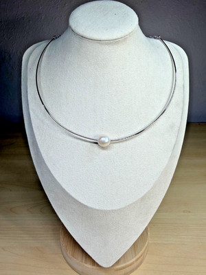 HONORA Sterling Silver Sliding Cultured Ming Pearl & Omega Chain Collar Necklace