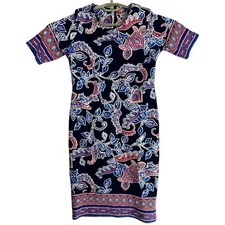 Shelby Palmer Midi Dress Women Size 6 Blue Red Orange Paisley Boho Artsy