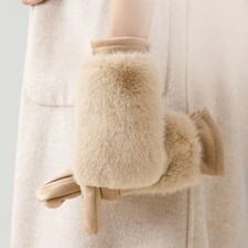 Lady Faux Fur Gloves Touch Screen Glove Cute Furry Warm Full Finger Mittens Soft