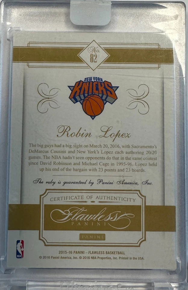 Panini 2015 Flawless Ruby - Robin Lopez /15 Uncirculated *Real Ruby In Card* - Image 2 of 2