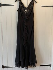 Kaliko Black Long Length Dress Size 12 Beading Gem Detail Ruffles
