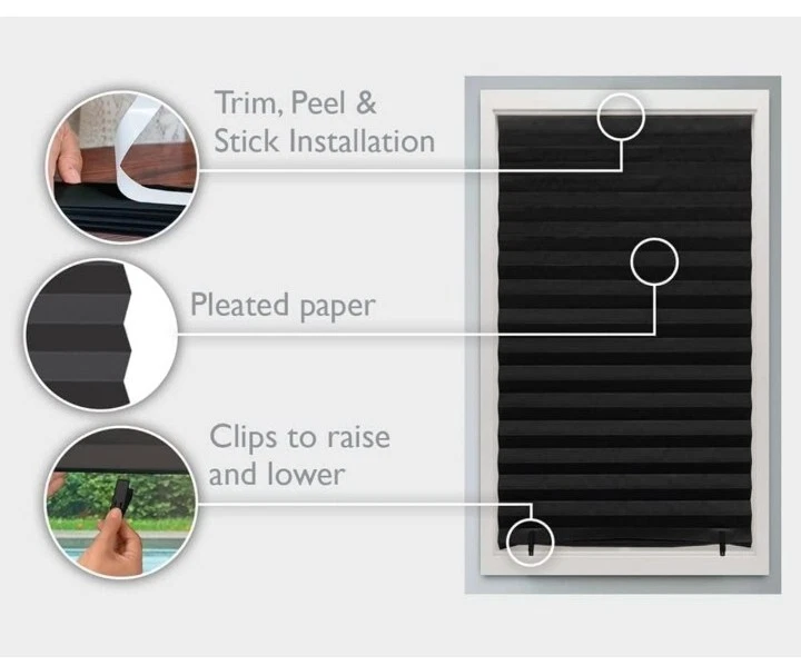 6pk- Redi Shade No Tools Orig Blackout Pleated Paper Shade Black, 36 in x 72 in - Image 2 of 4