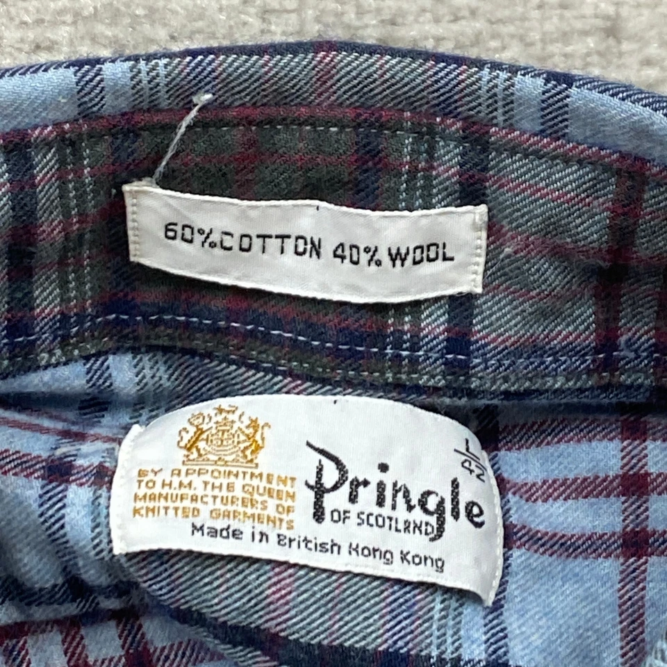 VTG Pringle Of Scotland Wool Button Shirt Large Blue Tartan Mackinaw Shacket 90s - Image 4 of 4